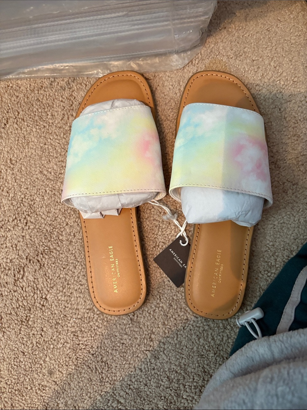 American Eagle Outfitters Pastel Tie-Dye Slide Sandals - Tan Footbed